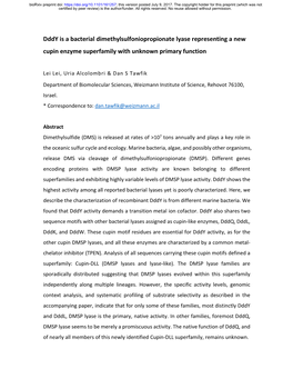 Dddy Is a Bacterial Dimethylsulfoniopropionate Lyase Representing a New Cupin Enzyme Superfamily with Unknown Primary Function