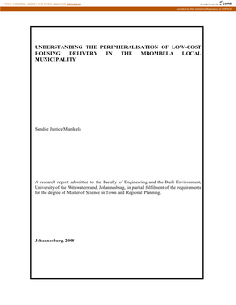 Understanding the Peripheralisation of Low-Cost Housing Delivery in the Mbombela Local Municipality