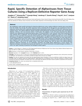 Rapid, Specific Detection of Alphaviruses from Tissue Cultures Using a Replicon-Defective Reporter Gene Assay