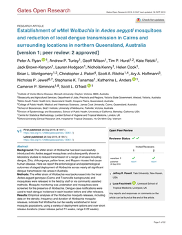 Establishment of Wmel Wolbachia in Aedes Aegypti Mosquitoes and Reduction of Local Dengue Transmission in Cairns