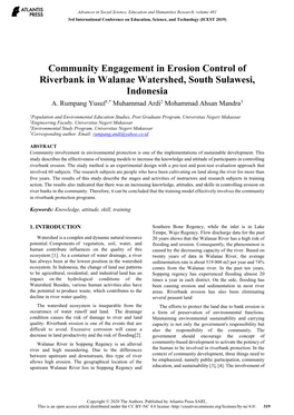 Community Engagement in Erosion Control of Riverbank in Walanae Watershed, South Sulawesi, Indonesia A
