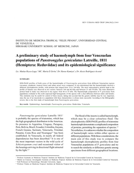 A Preliminary Study of Haemolymph from Four Venezuelan Populations