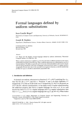 Formal Languages Defined by Uniform Substitutions