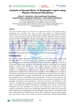 Analysis of Ground Water of Hinganghat Region Using Physico-Chemical Parameters