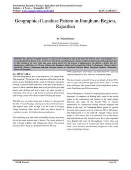 Geographical Landuse Pattern in Jhunjhunu Region, Rajasthan