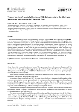 Two New Species of Acentrella Bengtsson, 1912 (Ephemeroptera, Baetidae) from Kazakhstan with Notes on the Palaearctic Fauna