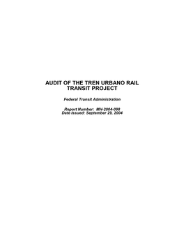 Audit of the Tren Urbano Rail Transit Project