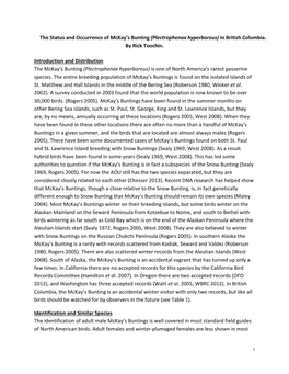 The Status and Occurrence of Mckay's Bunting (Plectrophenax