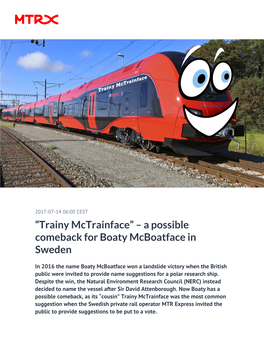 “Trainy Mctrainface” – a Possible Comeback for Boaty Mcboatface in Sweden