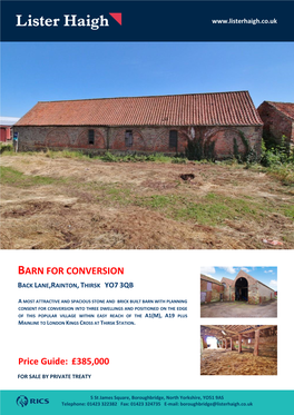 Barn for Conversion Back Lane,Rainton, Thirsk Yo7 3Qb