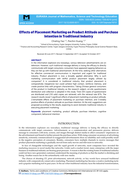 Effects of Placement Marketing on Product Attitude and Purchase Intention in Traditional Industry