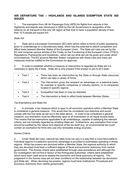 Air Departure Tax – Highlands and Islands Exemption State Aid Issues