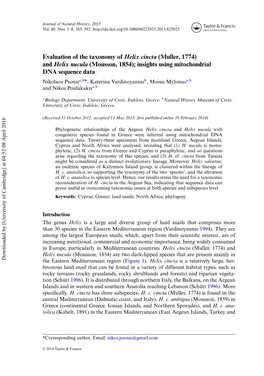 And Helix Nucula (Mousson, 1854); Insights Using Mitochondrial DNA