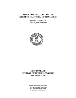 Crit Luallen Auditor of Public Accounts Report of The
