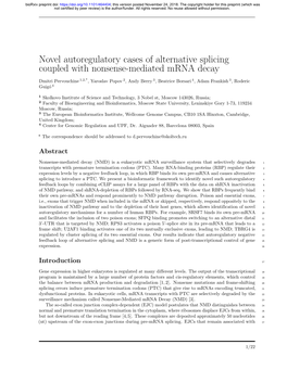 Novel Autoregulatory Cases of Alternative Splicing Coupled with Nonsense-Mediated Mrna Decay
