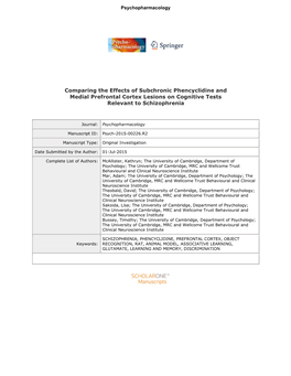 Comparing the Effects of Subchronic Phencyclidine and Medial Prefrontal Cortex Lesions on Cognitive Tests Relevant to Schizophrenia