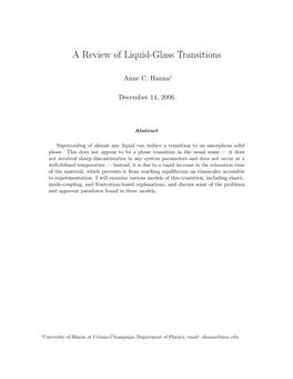 A Review of Liquid-Glass Transitions