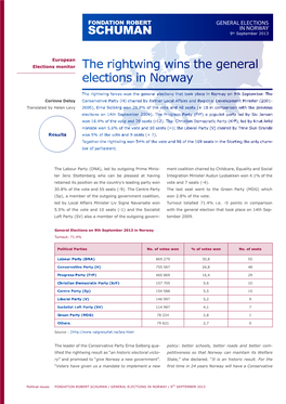 GENERAL ELECTIONS in NORWAY 9Th September 2013