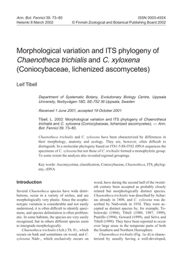 Morphological Variation and ITS Phylogeny of Chaenotheca Trichialis and C