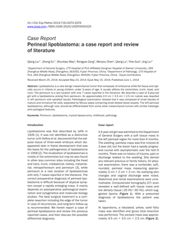 Case Report Perineal Lipoblastoma: a Case Report and Review of Literature