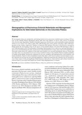 Demographics of Piscivorous Colonial Waterbirds and Management Implications for ESA-Listed Salmonids on the Columbia Plateau