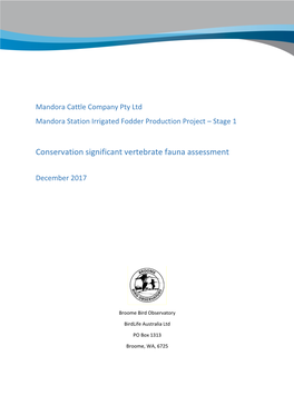 Conservation Significant Vertebrate Fauna Assessment