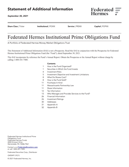 Institutional Prime Obligations Fund (IS, SS, and CAP Shares