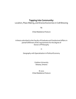 Tapping Into Community: Localism, Place-Making, and Diverse Economies in Craft Brewing