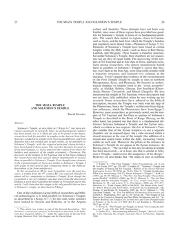 25 the MOZA TEMPLE and SOLOMON's TEMPLE 26 the MOZA TEMPLE and SOLOMON's TEMPLE David SHAPIRA One of the Challenges Facing B