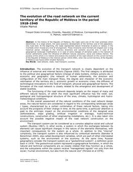 The Evolution of the Road Network on the Current Territory of the Republic of Moldova in the Period 1918-1940 Vitalie Mamot