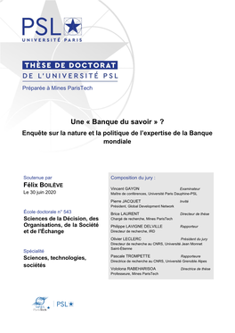 Une « Banque Du Savoir » ? Enquête Sur La Nature Et La Politique De L’Expertise De La Banque Mondiale