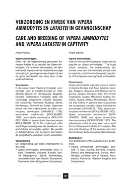 Care and Breeding of Vipera Ammodytes and Vipera Latastei in Captivity