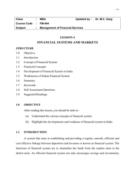 FM-404 Subject : Management of Financial Services