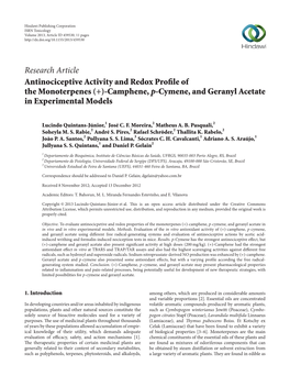 Antinociceptive Activity and Redox Profile of the Monoterpenes