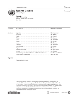 Security Council Provisional Asdfsixty-Ninth Year 7194Th Meeting Monday, 9 June 2014, 10.10 A.M