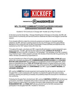 Nfl to Host Community Events Across Chicago Throughout Kickoff Week