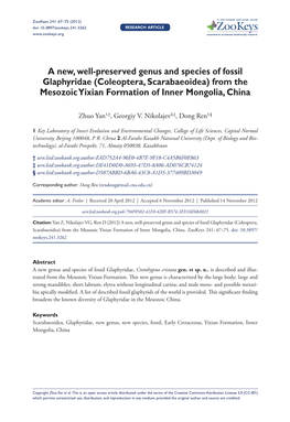 A New, Well-Preserved Genus and Species of Fossil Glaphyridae (Coleoptera, Scarabaeoidea) from the Mesozoic Yixian Formation of Inner Mongolia, China