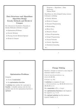 Data Structures and Algorithms Algorithm Design Greedy Methods