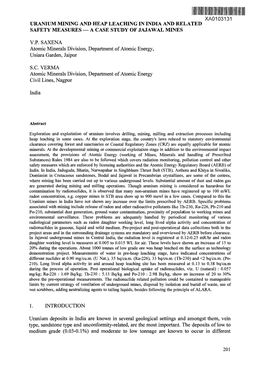 Uranium Mining and Heap Leaching in India and Related Safety Measures — a Case Study of Jajawal Mines