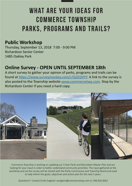 What Are Your Ideas for Commerce Township Parks, Programs and Trails?