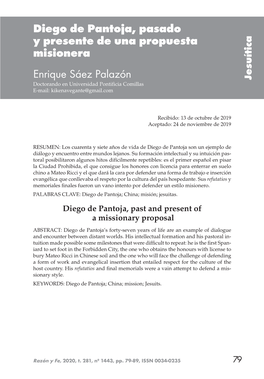 Diego De Pantoja, Pasado Y Presente De Una Propuesta Misionera