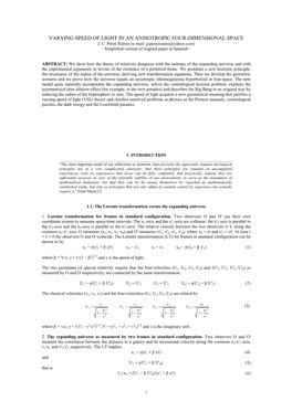 Varying Speed of Light in an Anisotropic Four-Dimensional Space J