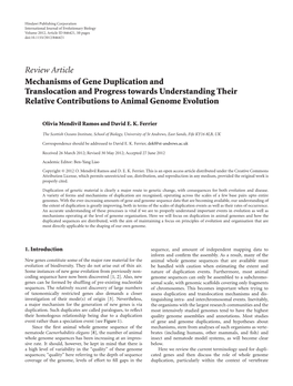 Review Article Mechanisms of Gene Duplication and Translocation and Progress Towards Understanding Their Relative Contributions to Animal Genome Evolution