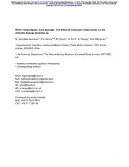 The Effect of Increased Temperatures on the Antarctic Sponge Isodictya Sp