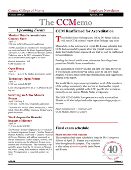 April 25, 2008 the Ccmemo Upcoming Events CCM Reaffirmed for Accreditation