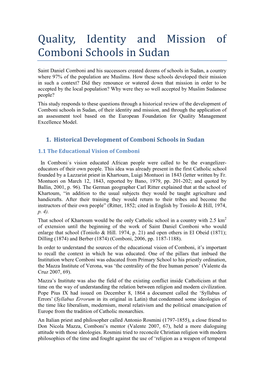 Quality, Identity and Mission of Comboni Schools in Sudan