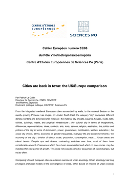 Cities Are Back in Town: the US/Europe Comparison