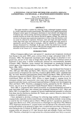 A Potential Collection Method for Agapeta Zoegana (Lepidoptera: Cochylidae), a Knapweed·Root·Feeding Moth Sheila M