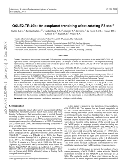 OGLE2-TR-L9: an Extrasolar Planet Transiting a Fast-Rotating F3 Star