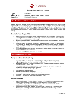 10162020 Supply Chain Business Analyst Type: Full-Time Reports